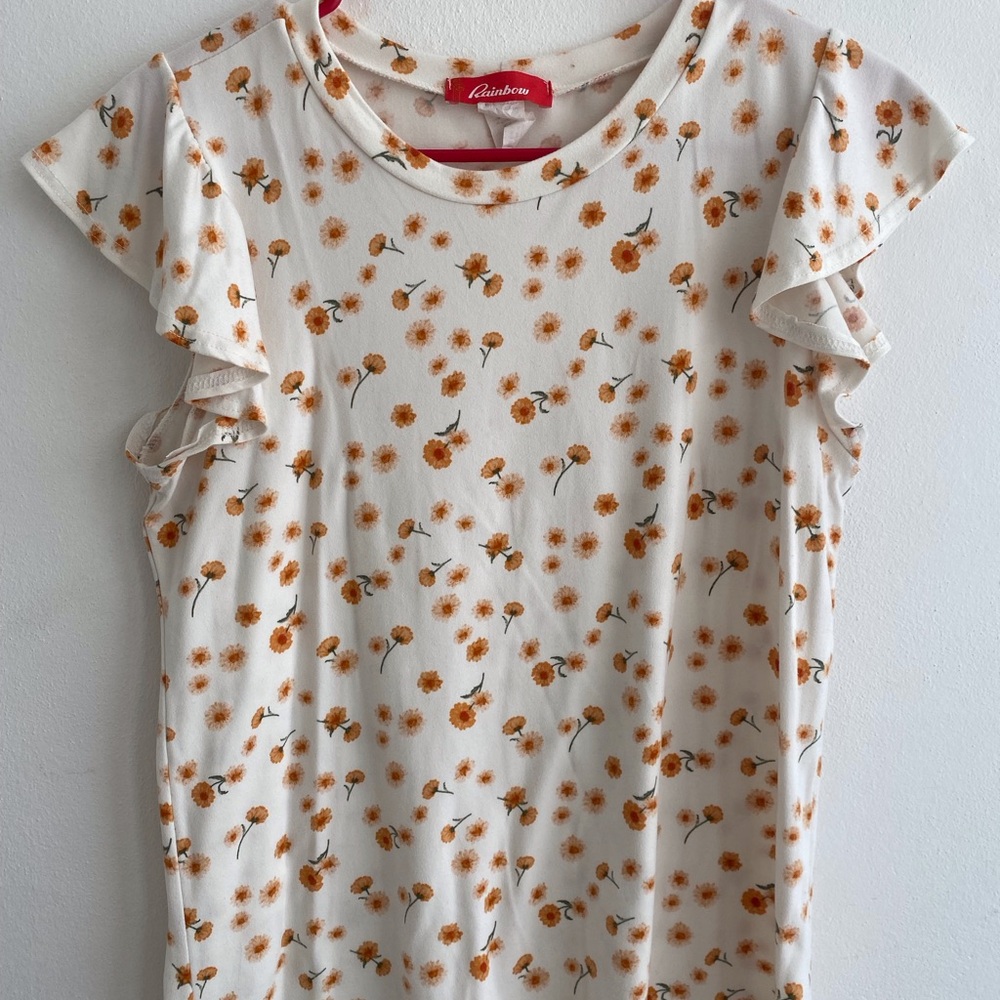 Rainbow White Floral Print Top